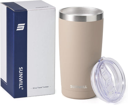 Travel Coffee Tumbler 20 oz, Insulated Mug with Lid, Stainless Steel Cup for Hot and Cold Drinks, Powder Coated Yellow