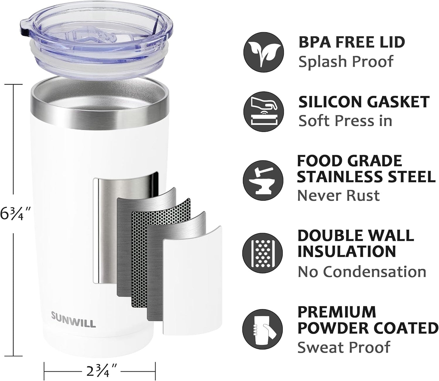 Travel Coffee Tumbler 20 oz, Insulated Mug with Lid, Stainless Steel Cup for Hot and Cold Drinks, Powder Coated Yellow