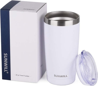 Travel Coffee Tumbler 20 oz, Insulated Mug with Lid, Stainless Steel Cup for Hot and Cold Drinks, Powder Coated Yellow