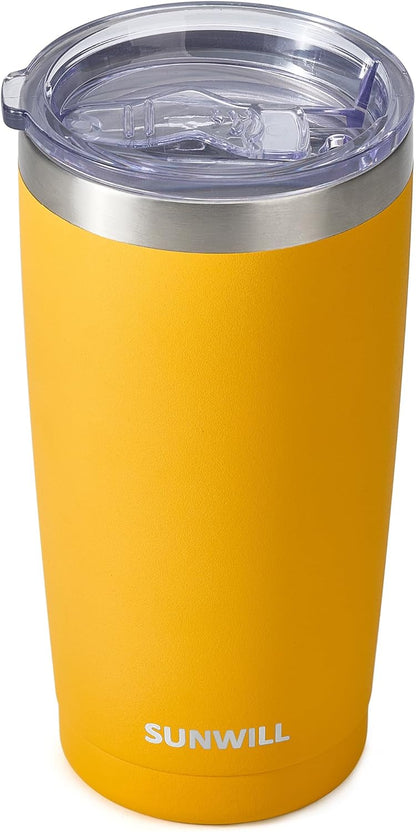 Travel Coffee Tumbler 20 oz, Insulated Mug with Lid, Stainless Steel Cup for Hot and Cold Drinks, Powder Coated Yellow