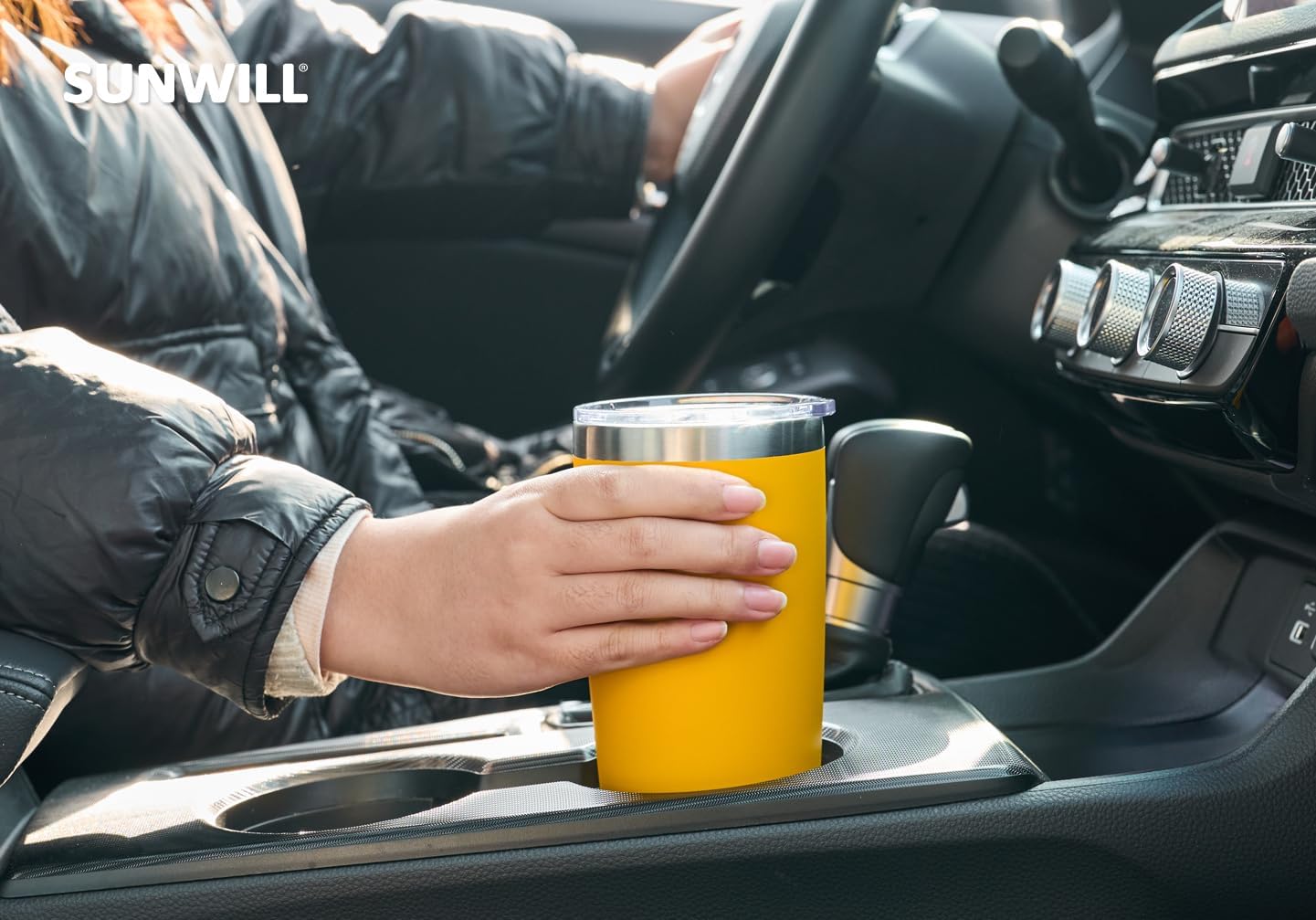 Travel Coffee Tumbler 20 oz, Insulated Mug with Lid, Stainless Steel Cup for Hot and Cold Drinks, Powder Coated Yellow