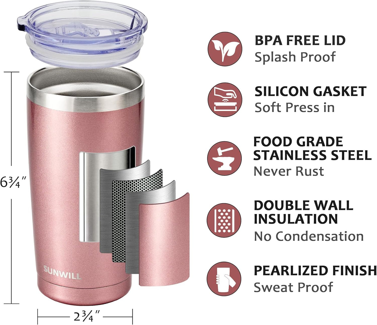 Travel Coffee Tumbler 20 oz, Insulated Mug with Lid, Stainless Steel Cup for Hot and Cold Drinks, Powder Coated Yellow