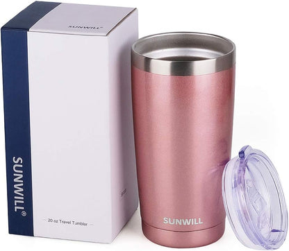Travel Coffee Tumbler 20 oz, Insulated Mug with Lid, Stainless Steel Cup for Hot and Cold Drinks, Powder Coated Yellow