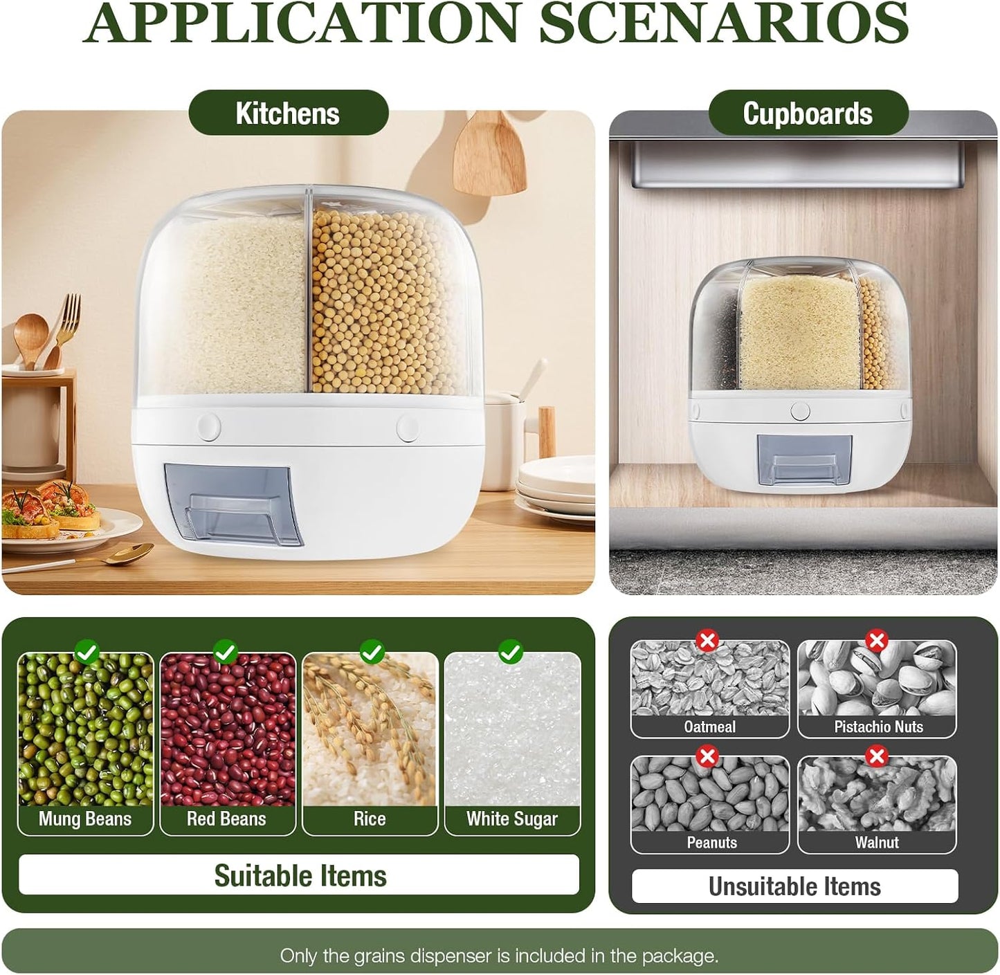 Rotating Dry Storage 6 Grid Cereal Storage Container Dispenser Countertop, Grain Organizer and Dispenser Round 360 Food Rotating Dispenser for Store Rice, Red Beans, Yellow Beans