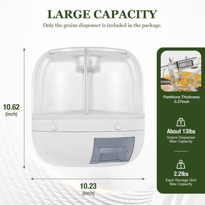 Rotating Dry Storage 6 Grid Cereal Storage Container Dispenser Countertop, Grain Organizer and Dispenser Round 360 Food Rotating Dispenser for Store Rice, Red Beans, Yellow Beans