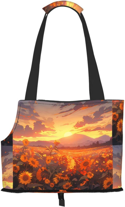 Yellow Sunflowers at Sunset Print Cat Carriers Pet Bag,Small Dog Purse Lightweight Puppy Carrier,for Small Pups Handbag Outdoor