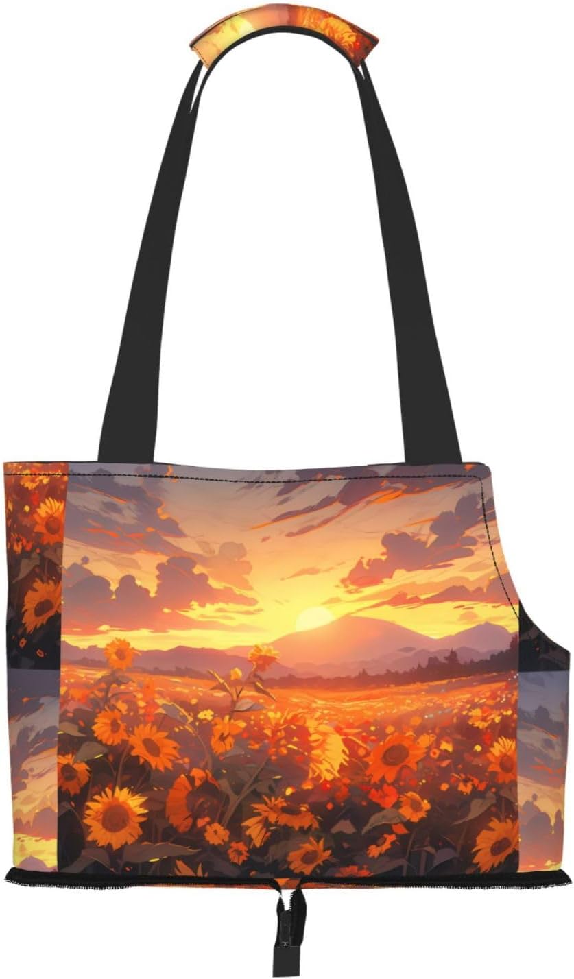 Yellow Sunflowers at Sunset Print Cat Carriers Pet Bag,Small Dog Purse Lightweight Puppy Carrier,for Small Pups Handbag Outdoor