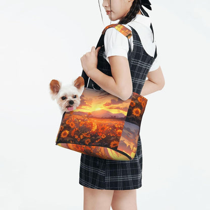 Yellow Sunflowers at Sunset Print Cat Carriers Pet Bag,Small Dog Purse Lightweight Puppy Carrier,for Small Pups Handbag Outdoor