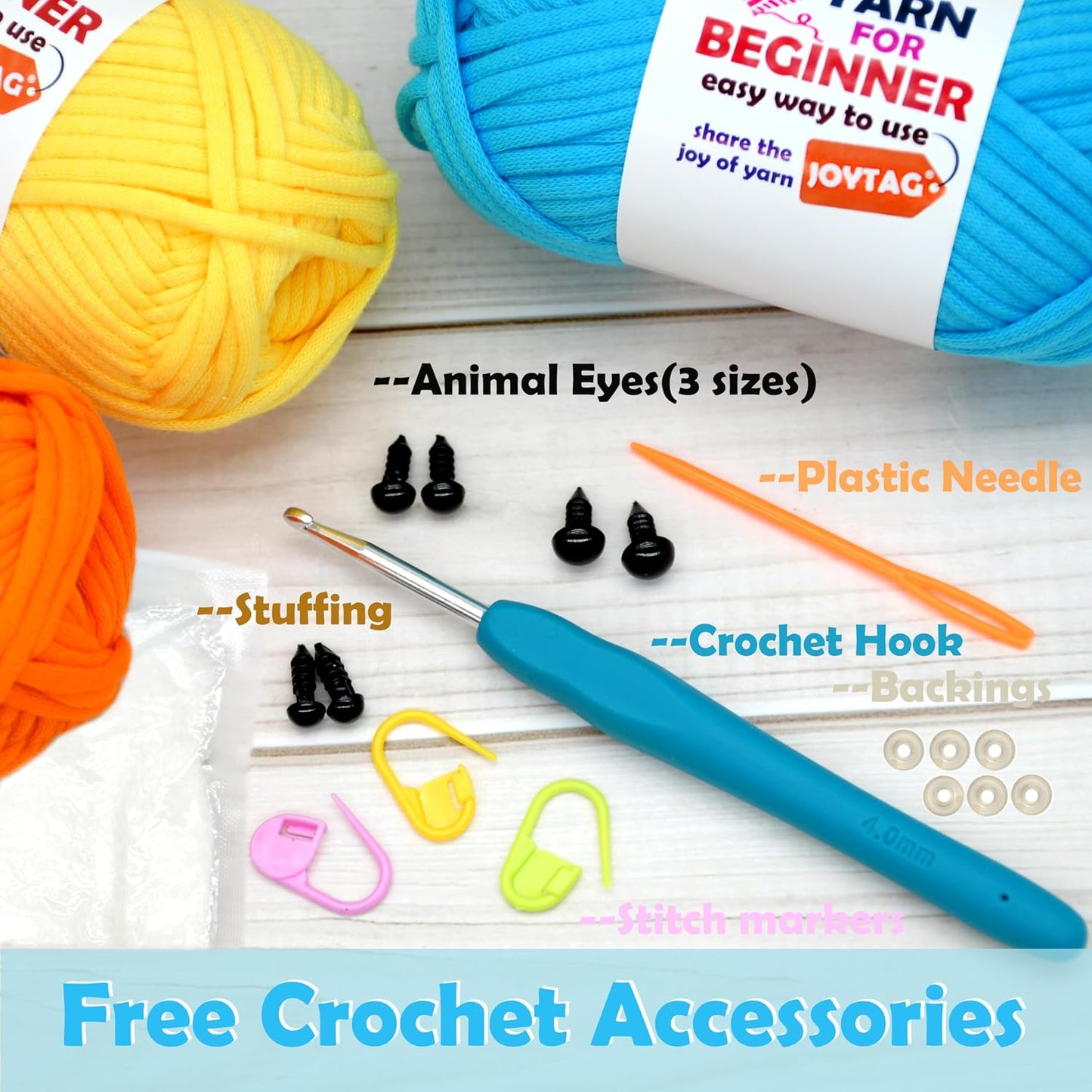 8 Pack Beginners Crochet Yarn Blue Green Yellow Red Cotton Crochet Yarn for Crocheting Knitting Beginners with Easy-to-See Stitches Crochet Yarn for Beginners Crochet Kit(8x50g)-Bright Mix