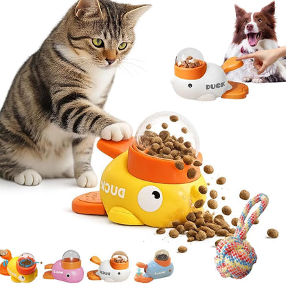 Duck Cat Treat Dispenser, Little Yellow Duck Cat Feeder Toy, Interactive Dog Treat Dispenser Toy, Pet Puzzle Slow Feeder for Healthier Eating, Mental Stimulation & IQ Training (Yellow)