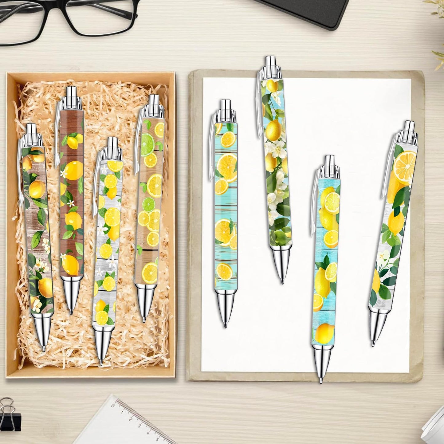 Lemon Pens Set – Fun Citrus-Themed Pens for Girls, Students, and Stationery Lovers – Smooth Writing Ballpoint Pens for School, Journaling, or Gifts – Bright and Cheery Design, 8 Pack