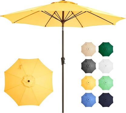 Patio Umbrella 9FT Outdoor Umbrella Patio for garden yellow | Fiberglass ribs rust-proof pole. Push-button tilt & crank. UPF50+ waterproof canopy. For garden, deck, patio, and pool.