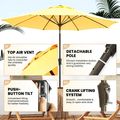 Patio Umbrella 9FT Outdoor Umbrella Patio for garden yellow | Fiberglass ribs rust-proof pole. Push-button tilt & crank. UPF50+ waterproof canopy. For garden, deck, patio, and pool.