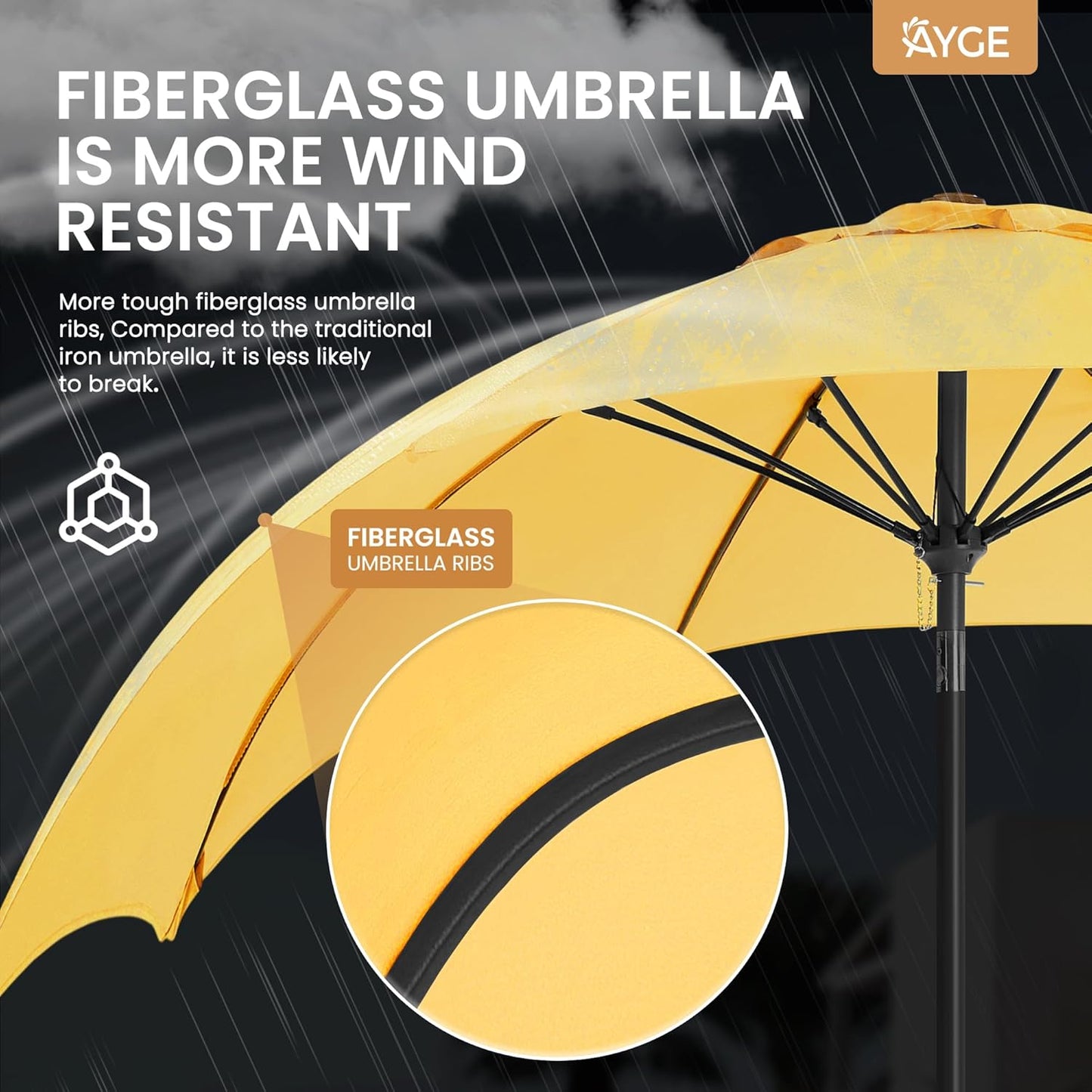 Patio Umbrella 9FT Outdoor Umbrella Patio for garden yellow | Fiberglass ribs rust-proof pole. Push-button tilt & crank. UPF50+ waterproof canopy. For garden, deck, patio, and pool.