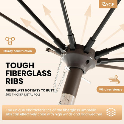 Patio Umbrella 9FT Outdoor Umbrella Patio for garden yellow | Fiberglass ribs rust-proof pole. Push-button tilt & crank. UPF50+ waterproof canopy. For garden, deck, patio, and pool.