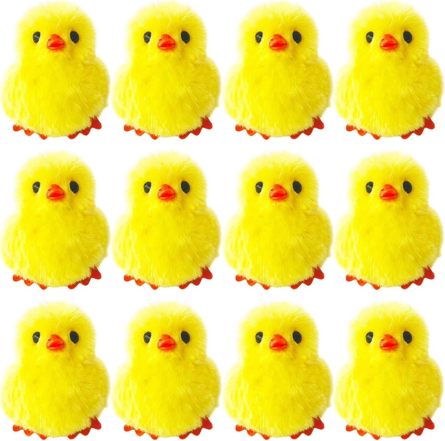 12 Pcs Easter Fluffy Chicks,3.4 Inch Yellow Soft Plush Chicks Figurines,Mini Furry Chicks for Home Easter Basket Stuffers Party Favors Decors