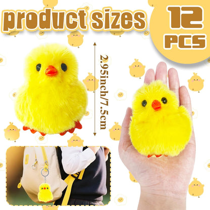 12 Pcs Easter Fluffy Chicks,3.4 Inch Yellow Soft Plush Chicks Figurines,Mini Furry Chicks for Home Easter Basket Stuffers Party Favors Decors