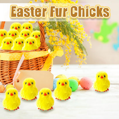 12 Pcs Easter Fluffy Chicks,3.4 Inch Yellow Soft Plush Chicks Figurines,Mini Furry Chicks for Home Easter Basket Stuffers Party Favors Decors
