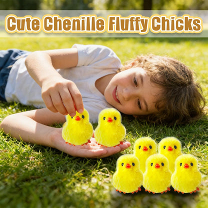 12 Pcs Easter Fluffy Chicks,3.4 Inch Yellow Soft Plush Chicks Figurines,Mini Furry Chicks for Home Easter Basket Stuffers Party Favors Decors