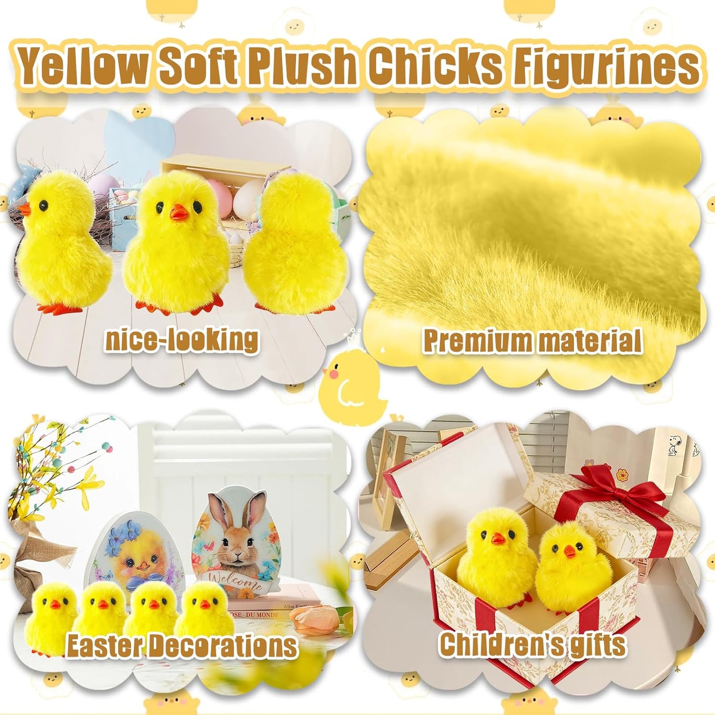 12 Pcs Easter Fluffy Chicks,3.4 Inch Yellow Soft Plush Chicks Figurines,Mini Furry Chicks for Home Easter Basket Stuffers Party Favors Decors