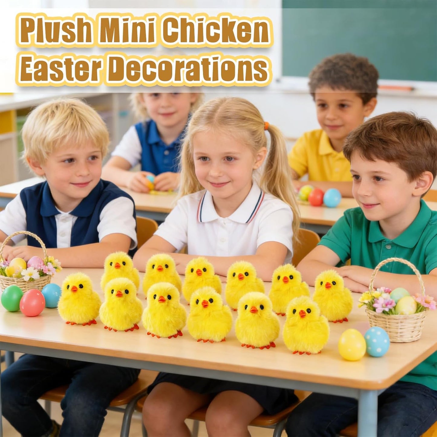 12 Pcs Easter Fluffy Chicks,3.4 Inch Yellow Soft Plush Chicks Figurines,Mini Furry Chicks for Home Easter Basket Stuffers Party Favors Decors