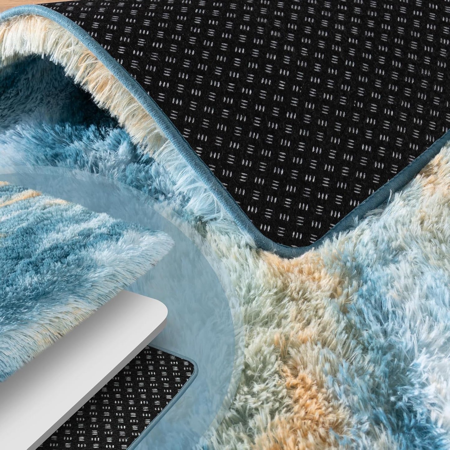 Abstract Rugs for Living Room, 5x7 Area Rug for Bedroom Girls Kids Room, Fluffy Blue and Yellow Shag Carpet, Soft Non Slip Aesthetic Decor for Home