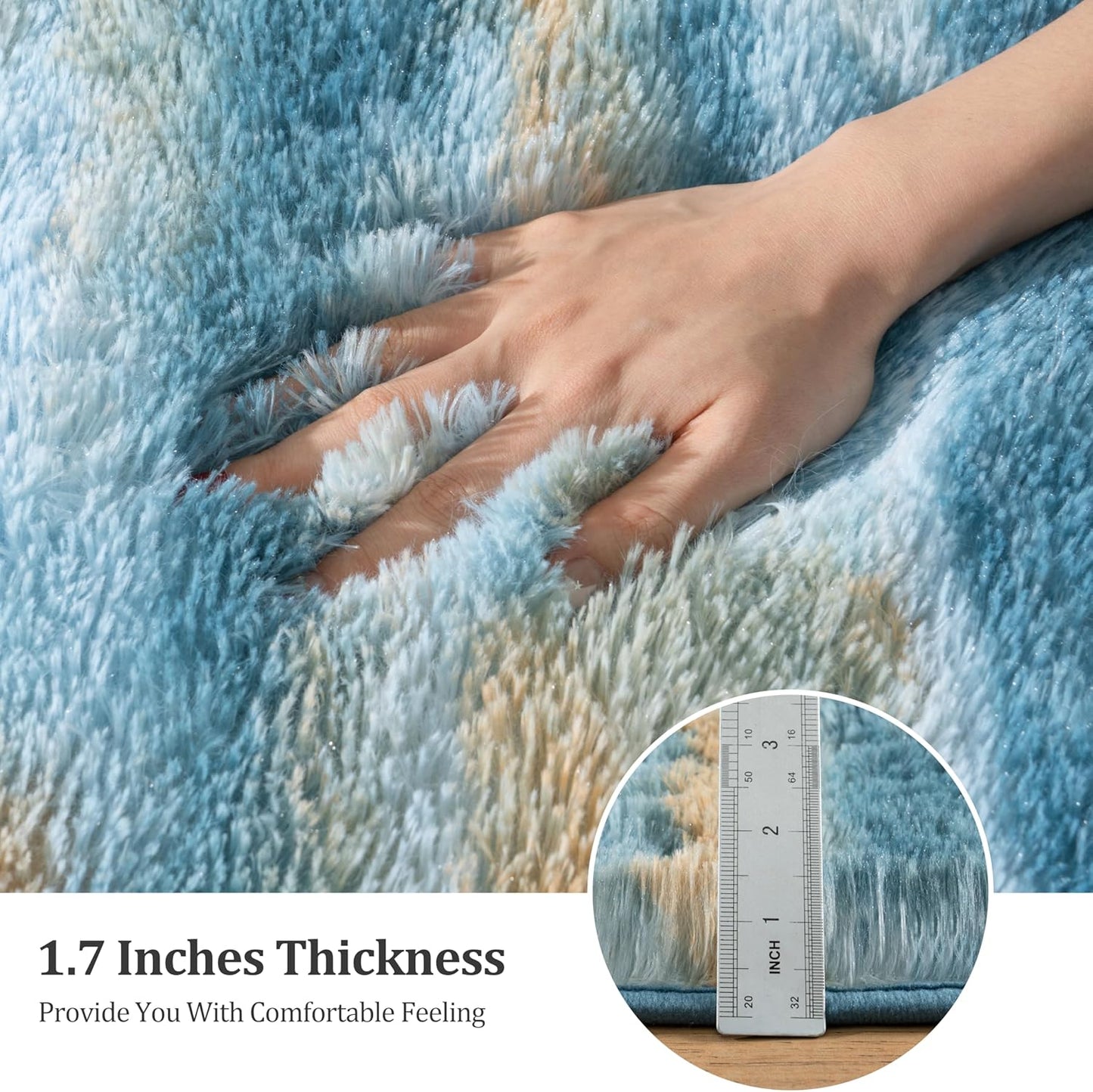 Abstract Rugs for Living Room, 5x7 Area Rug for Bedroom Girls Kids Room, Fluffy Blue and Yellow Shag Carpet, Soft Non Slip Aesthetic Decor for Home