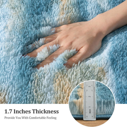 Abstract Rugs for Living Room, 5x7 Area Rug for Bedroom Girls Kids Room, Fluffy Blue and Yellow Shag Carpet, Soft Non Slip Aesthetic Decor for Home