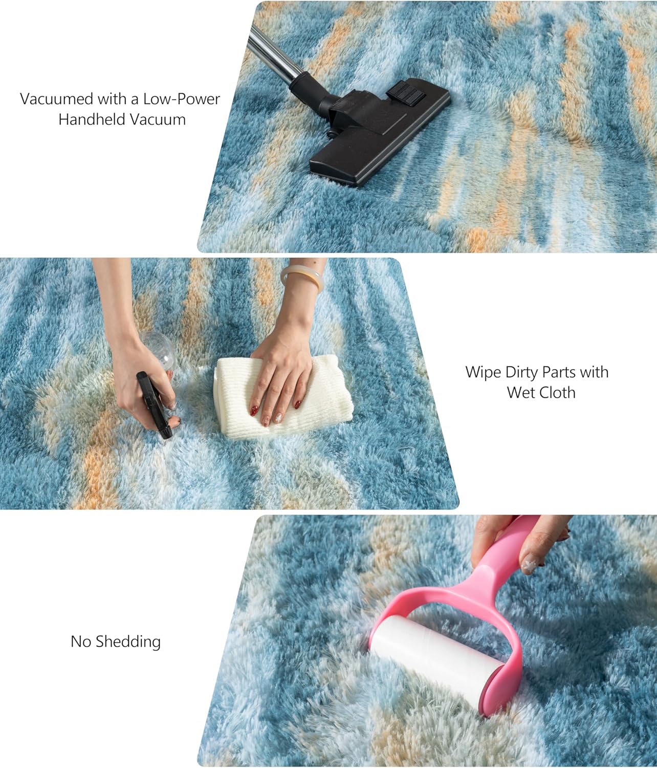 Abstract Rugs for Living Room, 5x7 Area Rug for Bedroom Girls Kids Room, Fluffy Blue and Yellow Shag Carpet, Soft Non Slip Aesthetic Decor for Home