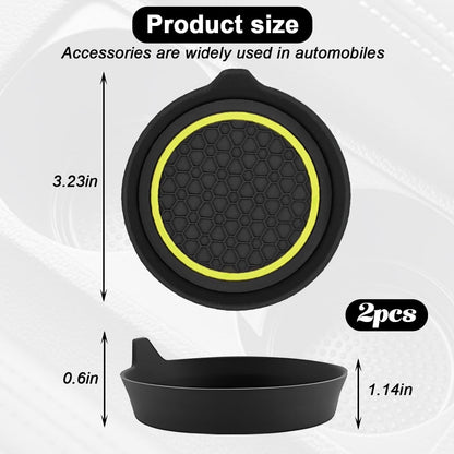 Car Cup Holder Coasters, 2PCS Non Slip Waterproof Vehicle Water Bottle Pads, Recessed Automotive Drink Mat Decoration Accessories, Universal Fit (Yellow/Black)