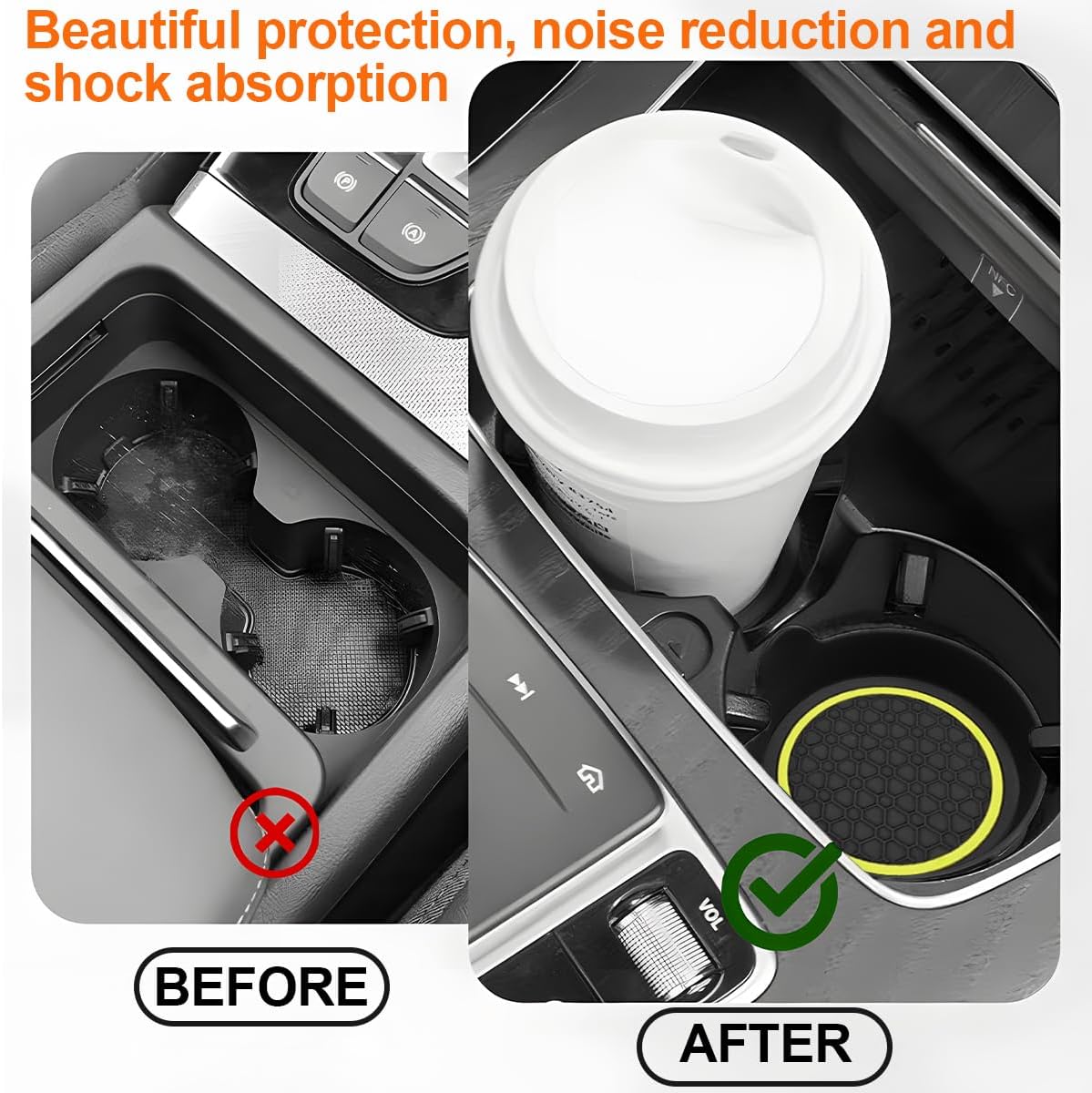 Car Cup Holder Coasters, 2PCS Non Slip Waterproof Vehicle Water Bottle Pads, Recessed Automotive Drink Mat Decoration Accessories, Universal Fit (Yellow/Black)