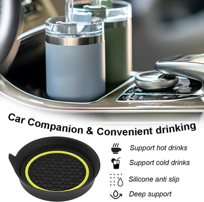 Car Cup Holder Coasters, 2PCS Non Slip Waterproof Vehicle Water Bottle Pads, Recessed Automotive Drink Mat Decoration Accessories, Universal Fit (Yellow/Black)