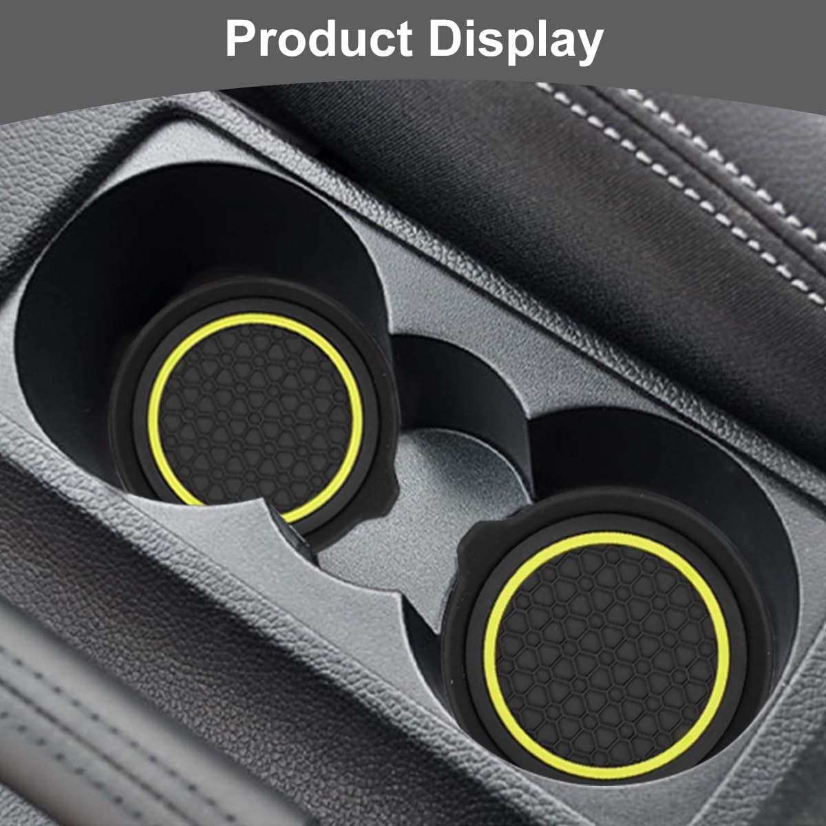 Car Cup Holder Coasters, 2PCS Non Slip Waterproof Vehicle Water Bottle Pads, Recessed Automotive Drink Mat Decoration Accessories, Universal Fit (Yellow/Black)