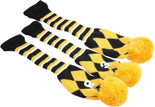Knitted Pom Pom Golf Club Driver Fairway Wood Head Covers, 3pcs/Set | 1 3 5 Wood Covers, Pom Pom Wood Covers, Knitted Wood Covers, Fit Most Brands, Multiple Colors for Option