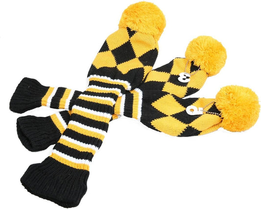 Knitted Pom Pom Golf Club Driver Fairway Wood Head Covers, 3pcs/Set | 1 3 5 Wood Covers, Pom Pom Wood Covers, Knitted Wood Covers, Fit Most Brands, Multiple Colors for Option