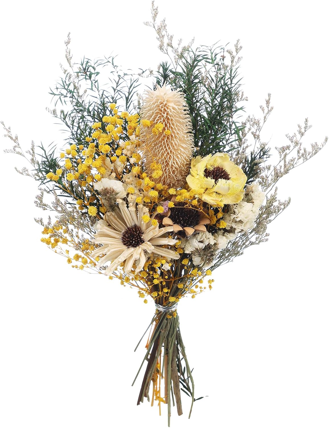 17" Natural Dried Flower Bouquet Real Flower Arrangements with Dried Myosotis, Lover Grass, Poppy, Pilose Fruit for Home Wedding Table Vase Wall Hanging Décor, Yellow