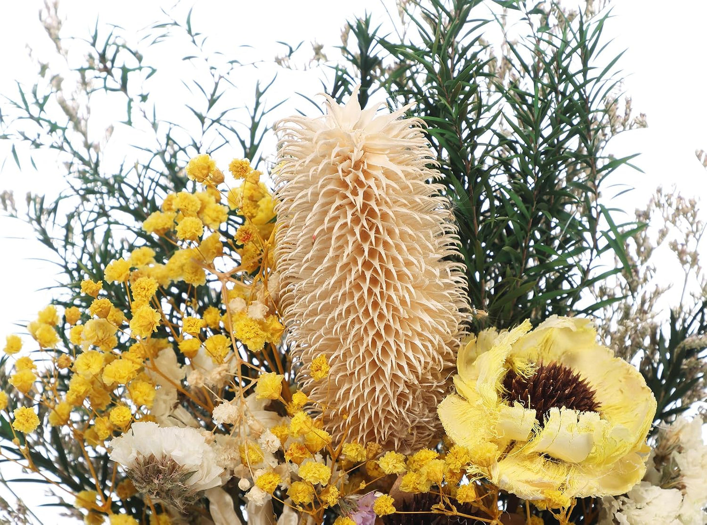 17" Natural Dried Flower Bouquet Real Flower Arrangements with Dried Myosotis, Lover Grass, Poppy, Pilose Fruit for Home Wedding Table Vase Wall Hanging Décor, Yellow