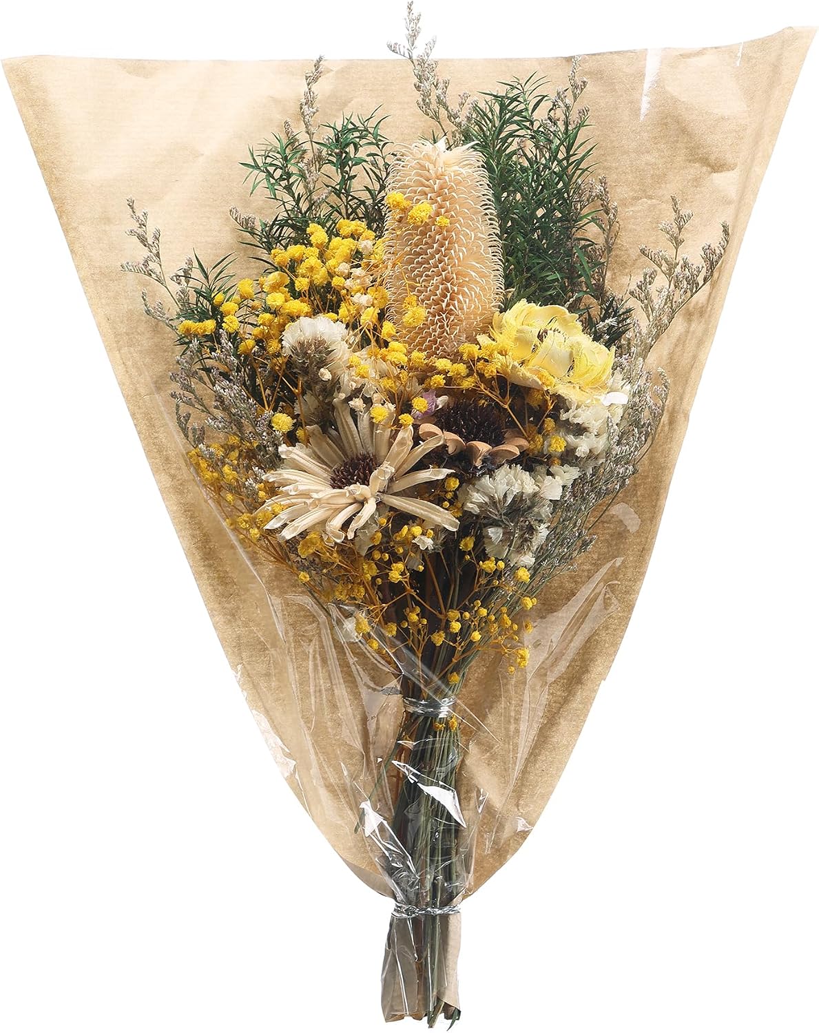 17" Natural Dried Flower Bouquet Real Flower Arrangements with Dried Myosotis, Lover Grass, Poppy, Pilose Fruit for Home Wedding Table Vase Wall Hanging Décor, Yellow