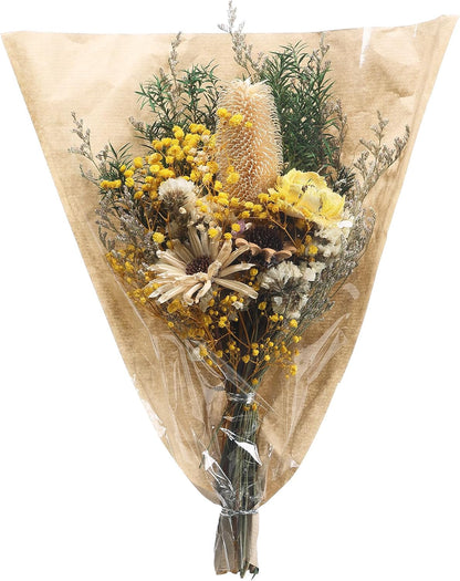 17" Natural Dried Flower Bouquet Real Flower Arrangements with Dried Myosotis, Lover Grass, Poppy, Pilose Fruit for Home Wedding Table Vase Wall Hanging Décor, Yellow