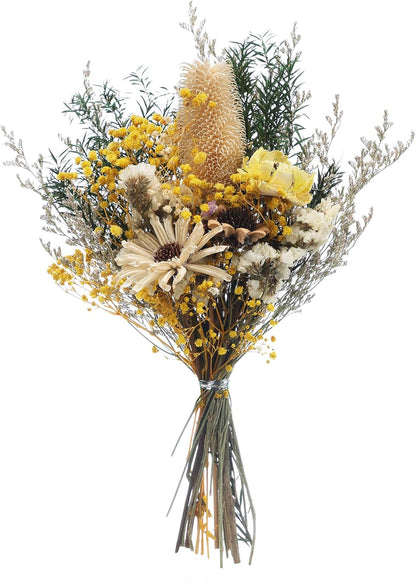 17" Natural Dried Flower Bouquet Real Flower Arrangements with Dried Myosotis, Lover Grass, Poppy, Pilose Fruit for Home Wedding Table Vase Wall Hanging Décor, Yellow