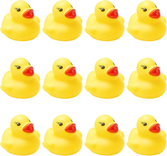 12Pcs Mini Rubber Ducks in Bulk, Yellow Squishy Duck Decor Eyelashes Tiny Ducks for Car Dash Decorations Office Desk Party Decorations