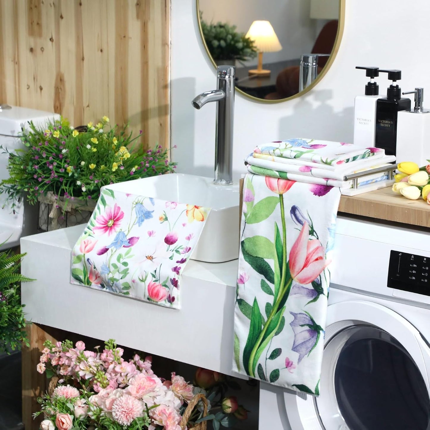 3 Pack Floral Hand Towels Spring Bathroom Towels Set Watercolor Wildflower Hand Towels Butterfly Bath Towels Plant Leaves Dish Towels for Bathroom Kitchen Hotel Gym Spa