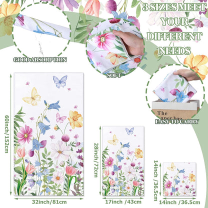 3 Pack Floral Hand Towels Spring Bathroom Towels Set Watercolor Wildflower Hand Towels Butterfly Bath Towels Plant Leaves Dish Towels for Bathroom Kitchen Hotel Gym Spa