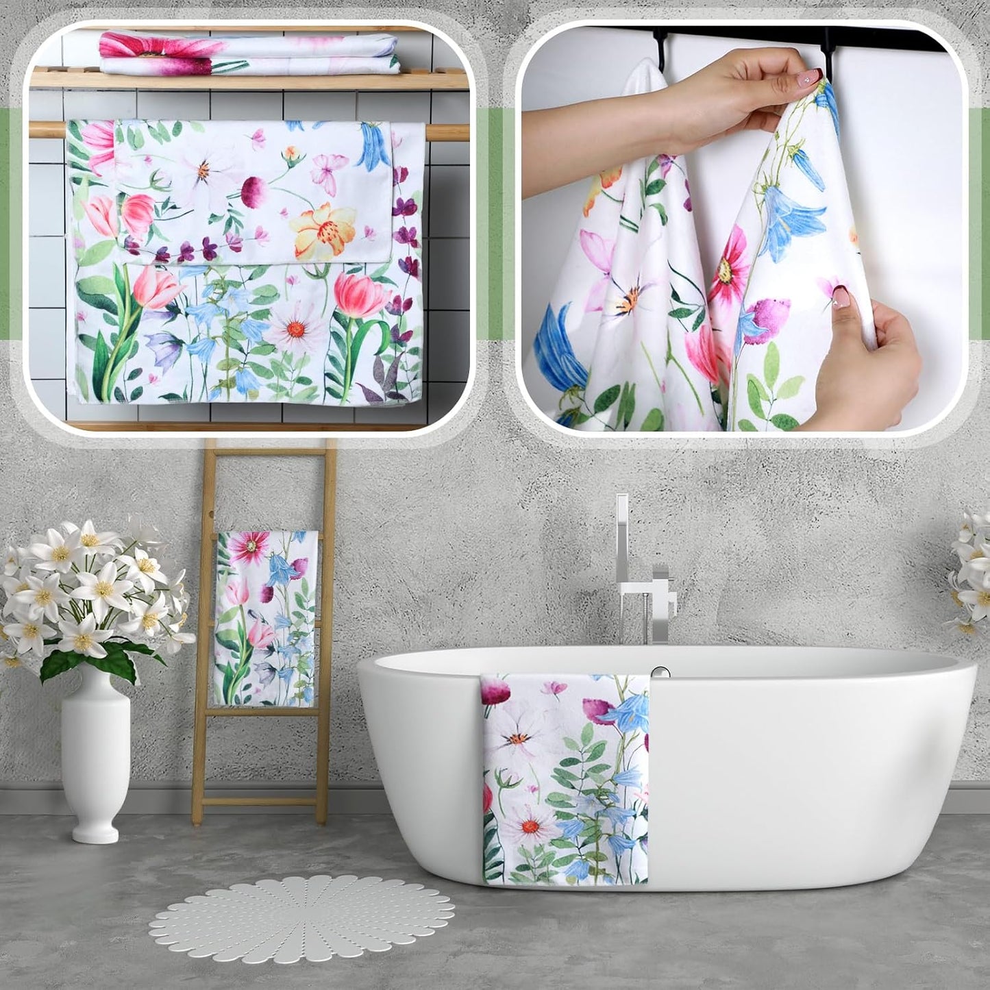 3 Pack Floral Hand Towels Spring Bathroom Towels Set Watercolor Wildflower Hand Towels Butterfly Bath Towels Plant Leaves Dish Towels for Bathroom Kitchen Hotel Gym Spa
