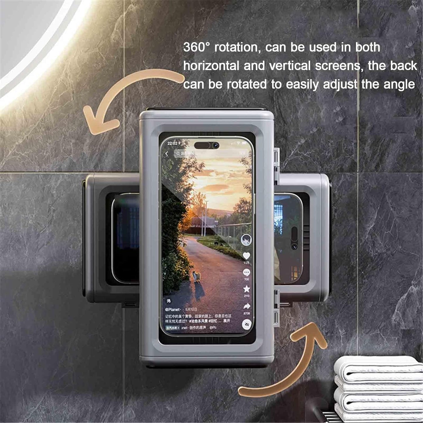All-Inclusive Shower Phone Case Waterproof 360° Rotation Shower Phone Holder Extendable Adjustable for Pools Sensitive Screen for Tabletop(Beige-Yellow)