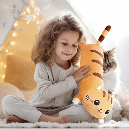 Long Cat Plush Cute Body Stuffed Animal Pillows, Yellow 19.6 Inch | Soft Cat Plushies Kawaii Room Decor Toy Gift for Kids Cat Lovers