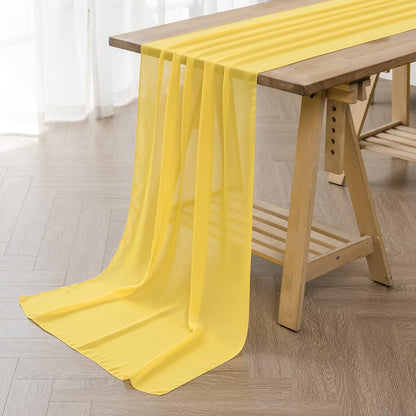 6Pack 10ft Chiffon Table Runner 29x120 Inch Sheer Romantic Table Runner for Wedding Birthday Party Bridal Shower Outdoor Decoration -Yellow
