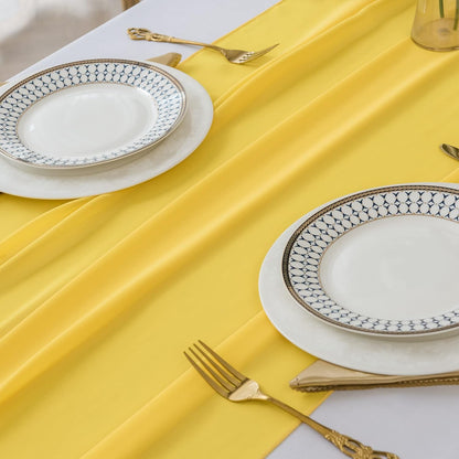 6Pack 10ft Chiffon Table Runner 29x120 Inch Sheer Romantic Table Runner for Wedding Birthday Party Bridal Shower Outdoor Decoration -Yellow