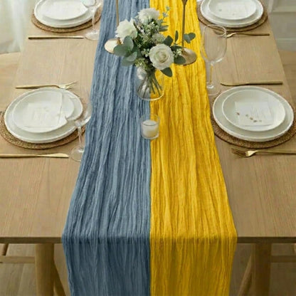 Cheesecloth Table Runner 2 Pack Dusty Blue and Lemon Yellow, Boho Gauze Table Runner 10Ft 120 Inches Long for Wedding Decor, Party & Home Table Decoration
