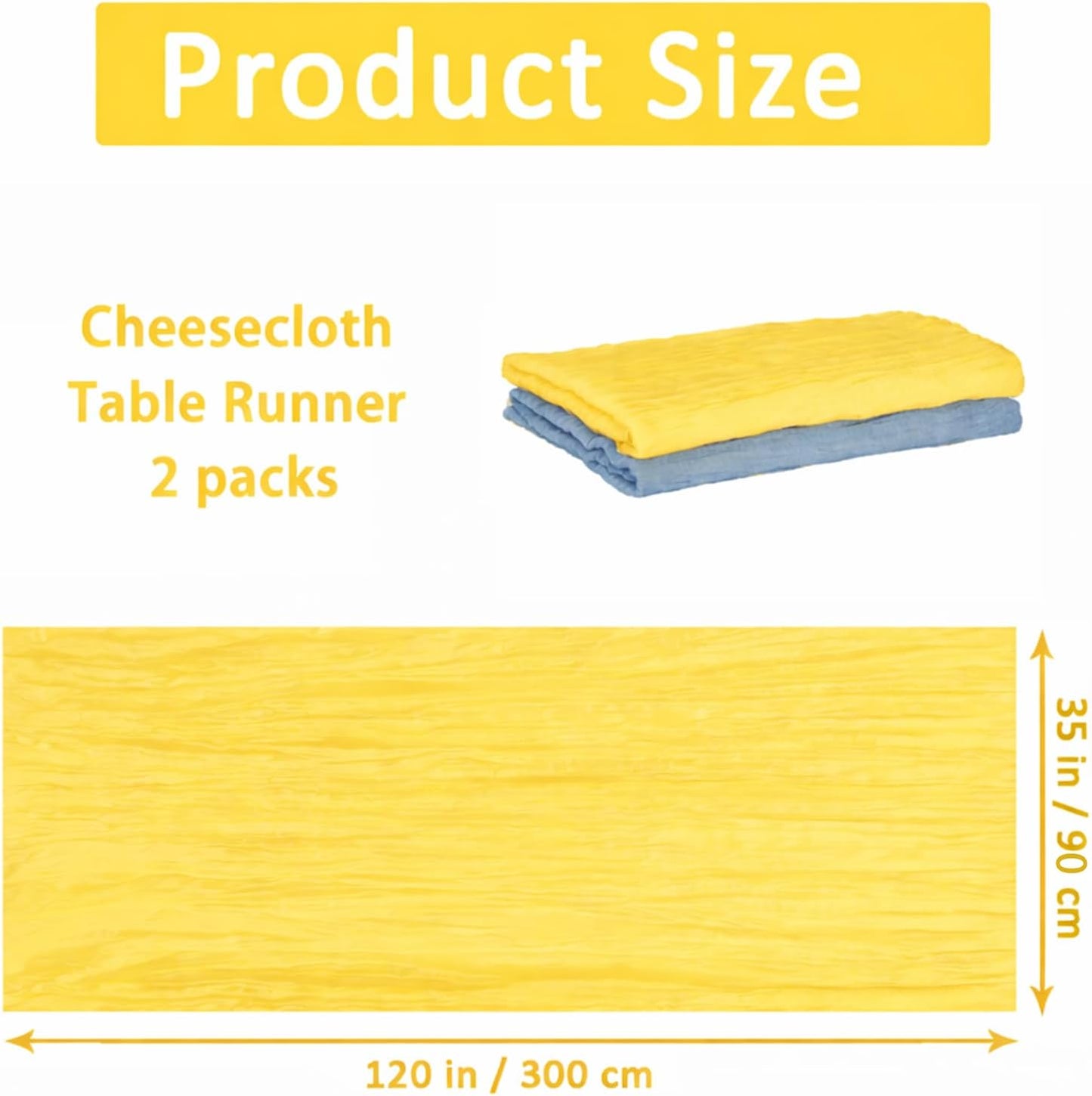 Cheesecloth Table Runner 2 Pack Dusty Blue and Lemon Yellow, Boho Gauze Table Runner 10Ft 120 Inches Long for Wedding Decor, Party & Home Table Decoration